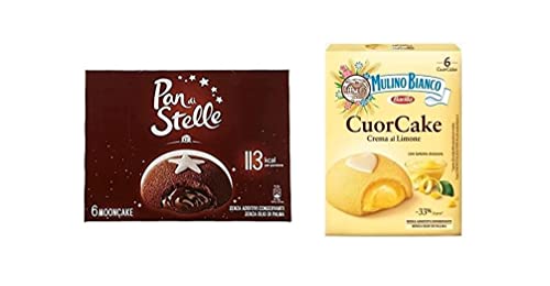 Testpaket Barilla Mulino Bianco Cuor Cake Snack gefüllt mit Zitronencreme - Pan di Stelle Mooncake Snack gefüllt mit Schokocreme ( 12 x 35g ) von Mulino Bianco