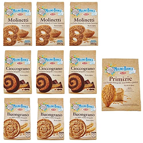 Testpaket Barilla Mulino Bianco Molinetti Cioccograno Buongrano Primizie Biscuits Cookies Vollkornkekse 10 Stück Kekse mit Vollkornmehl von Mulino Bianco