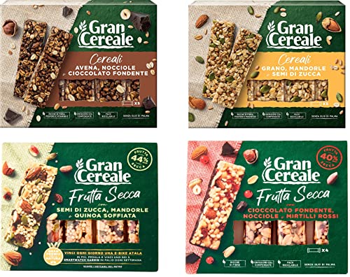 Testpaket Gran Cereale, Snack Barrette di Frutta Secca Nussriegel mit Cerealien, Haselnuss und Schokolade 2x 120g 2x 135g von Mulino Bianco