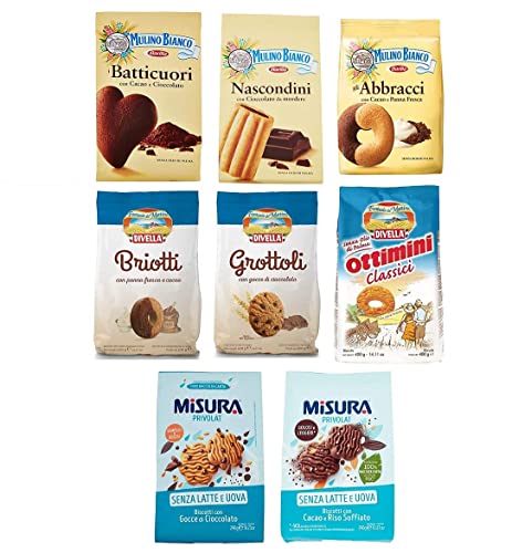 Testpaket Italienische Kekse Mulino Bianco 1x Nascondini + 1x Batticuori + 1x Abbracci + Divella 1x Briotti + 1x Grottoli + 1x Ottimini Classici + Misura 1x Gocce di Cioccolato + 1x Riso Soffiato Testpaket Italienische Kekse Mulino Bianco 1x Nascondini + 1x Batticuori + 1x Abbracci + Divella 1x Briotti + 1x Grottoli + 1x Ottimini Classici + Misura 1x Gocce di Cioccolato + 1x Riso Soffiato von Mulino Bianco
