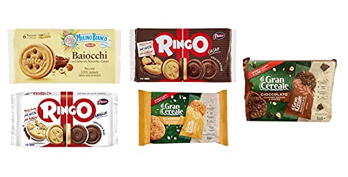 Testpaket Kekse Pavesi Ringo Kakao ( 6 x 55g ) + Ringo Vanille ( 6 x 55g ) + Mulino Bianco Baiocchi ( 6x 56g ) + Gran Cereale Classico ( 6 x 40g ) + Gran Cereale Cioccolato ( 6 x 36g ) von Mulino Bianco