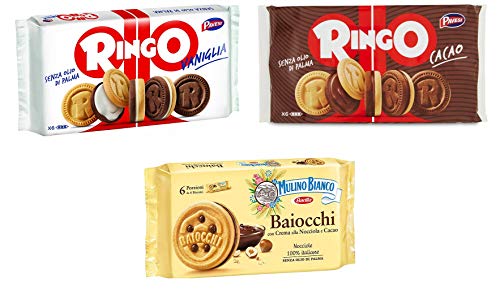 Testpaket Mulino Bianco Baiocchi Pavesi Ringo Cacao e Vaniglia Kekse Biscuits Cookies 3 Stücke von Mulino Bianco