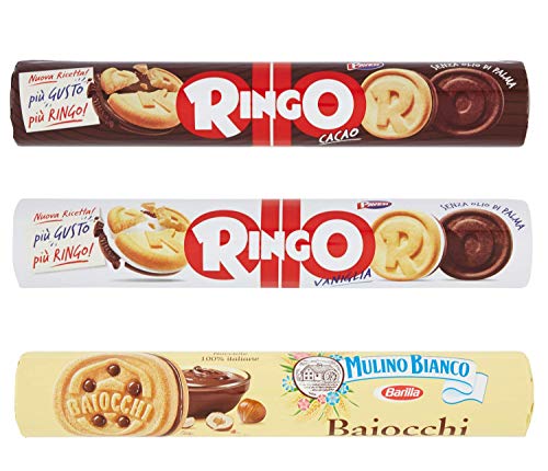 Testpaket Mulino Bianco Baiocchi Pavesi Ringo Cacao e Vaniglia Tubo Kekse Biscuits Cookies 3 Stücke Italienische Snacks von Mulino Bianco
