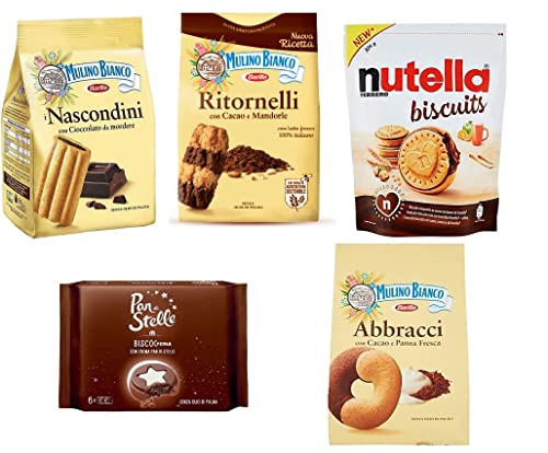 Testpaket Mulino Bianco Ferrero Pan di Stelle Kekse Biscuits Cookies 5 Stücke Abbracci - Nascondini - Nutella Biscuits - Ritornelli - Biscocrema von Mulino Bianco