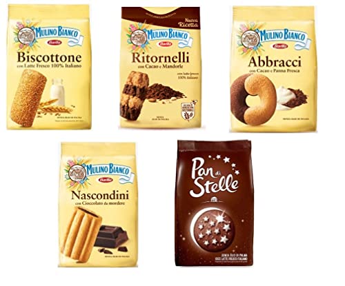 Testpaket Mulino Bianco Kekse Biscuits Cookies Nascondini ( 1x 600g ) Ritornelli Abbracci Biscottone Pan di Stelle ( 4 x 700g ) von Mulino Bianco