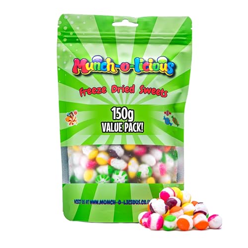 Munch-o-licious Gefriergetrocknete Süßigkeiten - Freeze Dried Candy 150g - Crazy Sour Crunch - Handgefertigt in UK - Abenteuerliche Naschkatzen Begeisterung-TikTok Hit Gefriergetrocknete Süssigkeiten von Munch-o-licious