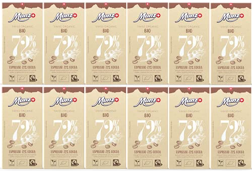 MUNZ Bio Schokolade Espresso 72% Cocoa | 100% Schweizer Fairtrade Schokolade | 12 Tafeln á 100g Zartbitterschokolade | Swiss Premium Organic Dark Chocolate | Edelbitterschokolade MUNZ Bio Schokolade Espresso 72% Cocoa | 100% Schweizer Fairtrade Schokolade | 12 Tafeln á 100g Zartbitterschokolade | Swiss Premium Organic Dark Chocolate | Edelbitterschokolade von Munz