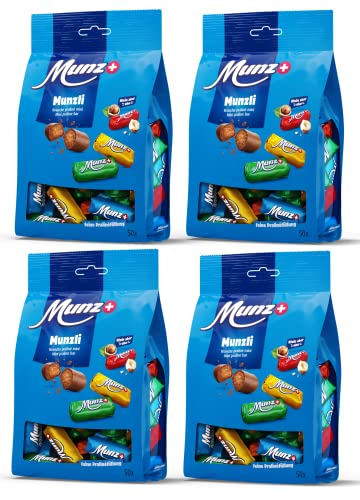 MUNZ Munzli 250g | Schweizer Mini Praliné | 50 Branches | kleine Schokoladen mit feiner Nougatfüllung aus der Schweiz (4 Packungen) von Munz