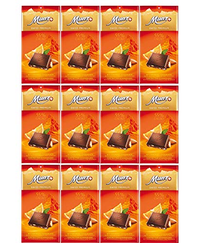 Munz Schokolade Edelbitter 55% Kakao Orange & Mandel | Feine Zartbitterschokolade| 12 Tafeln á 100g | Swiss Premium Chocolate Orange & Almonds | Großpackung 1 kg Schokoladentafeln aus der Schweiz Munz Schokolade Edelbitter 55% Kakao Orange & Mandel | Feine Zartbitterschokolade| 12 Tafeln á 100g | Swiss Premium Chocolate Orange & Almonds | Großpackung 1 kg Schokoladentafeln aus der Schweiz von Munz