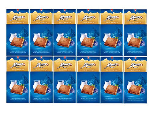 Munz Schokolade Milchschokolade | 12 Tafeln á 100g | Edle Schokolade | Swiss Premium Chocolate | Großpackung 1,2 kg Schokoladentafeln aus der Schweiz Munz Schokolade Milchschokolade | 12 Tafeln á 100g | Edle Schokolade | Swiss Premium Chocolate | Großpackung 1,2 kg Schokoladentafeln aus der Schweiz von Munz