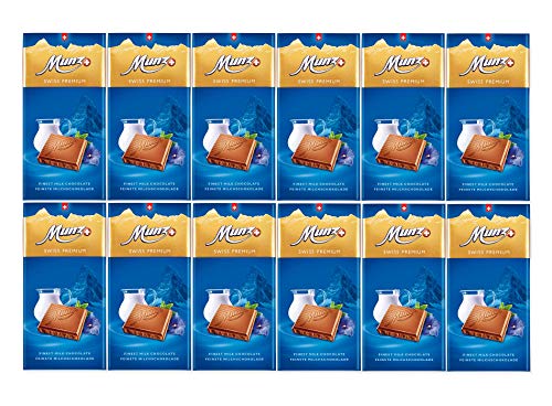 Munz Schokolade Milchschokolade | 12 Tafeln á 100g | Edle Schokolade | Swiss Premium Chocolate | Großpackung 1,2 kg Schokoladentafeln aus der Schweiz von Munz