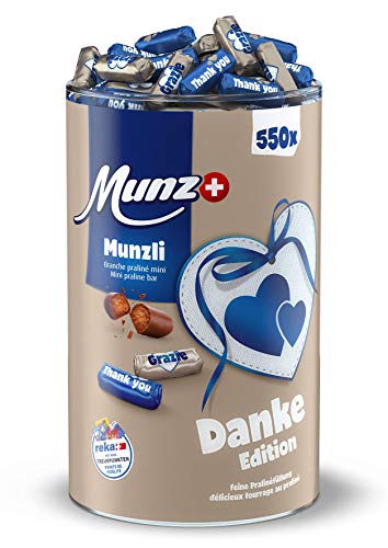Munzli Mini-Praliné Milch | DANKE EDITION | von Munz | Schweizer Schokolade | 2,5 kg Großpackung | ca. 500 Stück | Feine Pralinen | Nougat-Füllung mit gerösteten Haselnuss-Splittern Munzli Mini-Praliné Milch | DANKE EDITION | von Munz | Schweizer Schokolade | 2,5 kg Großpackung | ca. 500 Stück | Feine Pralinen | Nougat-Füllung mit gerösteten Haselnuss-Splittern von Munz