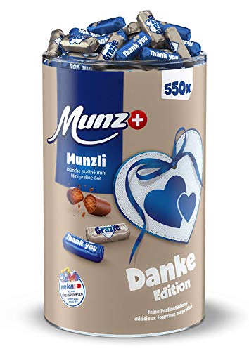 Munzli Mini-Praliné Milch | DANKE EDITION | von Munz | Schweizer Schokolade | 2,5 kg Großpackung | ca. 500 Stück | Feine Pralinen | Nougat-Füllung mit gerösteten Haselnuss-Splittern von Munz