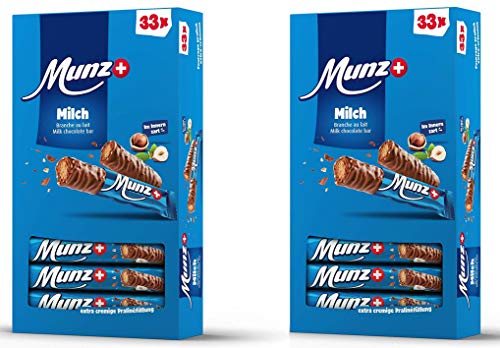 Set 2 x MUNZ Prügeli Milch | Schweizer Schokolade | Branches Classic | 2 x 33 = 66 Praliné Schokoladenriegel | 1,58 kg Großpackung Mix | Maestrani Milchschokolade | Glutenfrei von Munz