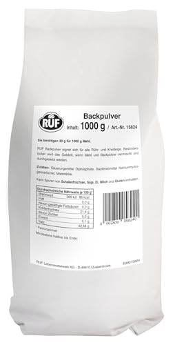 RUF Backpulver, Großpackung, der Klassiker zum Backen von Kuchen, Brötchen und Waffeln, auch zur Reinigung im Haushalt geeignet, glutenfrei und vegan, 1x1000g von RUF