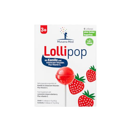 Musana Med Lollipop mit Vitamin C | Zuckerfrei | Unterstützt das Immunsystem | Glutenfrei | Vegan | Laktosefrei | Erdbeer-Geschmack | Für Kinder ab 3 Jahren von Musana