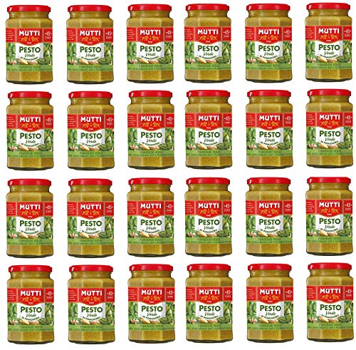 24x Mutti Pesto Verde Pomodori Verdi Grünes Tomatenpesto Pasta Sauce 100% italienische Tomate Glas 180g Würzsaucen mit Cashewnüssen, Grana Padano und Pecorino Romano von Mutti