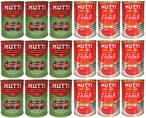 MUTTI Paket - Pomodorini Ciliegini / Kirschtomaten (9 x 400g) + Pomodori Pelati / Schältomaten (9 x 400g) - (ATG: 9 x 240g) + (9 x 260g)) von Mutti