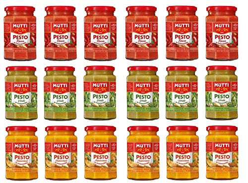 TESTPAKET Mutti Pesto Arancione Verde Rosso Pomodori Italiani orange Tomaten grüne Tomaten rote Tomaten Pesto Tomatenpesto Pasta Sauce 100% italienische Tomate Glas ( 18 x 180g ) von Mutti