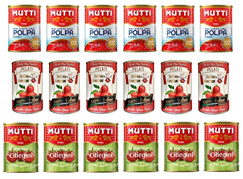 Testpaket Pomodori Italiani Mutti Polpa Tomatenmark + Mutti Pomodorini Ciliegini Kirschtomaten + Italian Gourmet Pelati italienische geschälte Tomaten ( 18 x 400g ) von Mutti