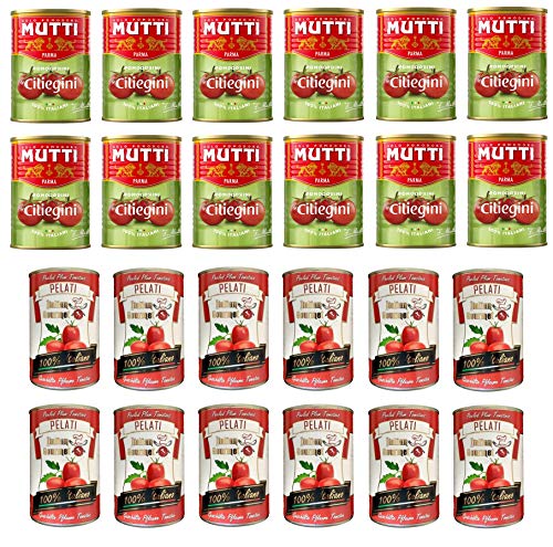 Testpaket Pomodori Italiani Mutti Pomodorini Ciliegini Kirschtomaten + Italian Gourmet Pelati italienische geschälte Tomaten ( 24 x 400g ) von Mutti