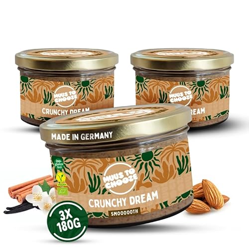 Muus to Chooze - Crunchy Dream Brotaufstrich 3x180g – Aufstrich Vegan, Bio & Zusatzstofffrei – Gebrannte Mandelcreme mit Mandelmus, Kokosblütenzucker & Gewürzen – Ideal als Snack & Topping Muus to Chooze - Crunchy Dream Brotaufstrich 3x180g – Aufstrich Vegan, Bio & Zusatzstofffrei – Gebrannte Mandelcreme mit Mandelmus, Kokosblütenzucker & Gewürzen – Ideal als Snack & Topping von Muus to Chooze