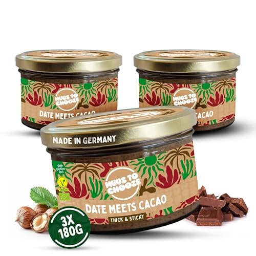 Muus to Chooze - Date meets Cacao Brotaufstrich 3x180g – Aufstrich Vegan, Bio & Zusatzstofffrei – Mit Dattelpaste, Kakao & blanchierten Haselnüssen – Geschmeidige Textur – Ideal als Snack & Topping Muus to Chooze - Date meets Cacao Brotaufstrich 3x180g – Aufstrich Vegan, Bio & Zusatzstofffrei – Mit Dattelpaste, Kakao & blanchierten Haselnüssen – Geschmeidige Textur – Ideal als Snack & Topping von Muus to Chooze