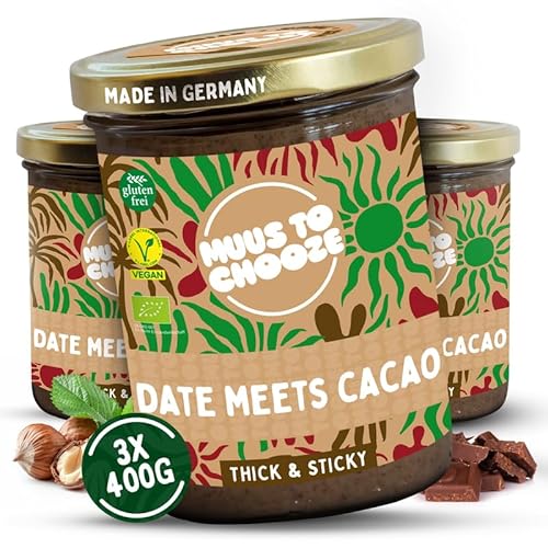 Muus to Chooze - Date meets Cacao Brotaufstrich 3x400g – Aufstrich Vegan, Bio & Zusatzstofffrei – Mit Dattelpaste, Kakao & blanchierten Haselnüssen – Geschmeidige Textur – Ideal als Snack & Topping Muus to Chooze - Date meets Cacao Brotaufstrich 3x400g – Aufstrich Vegan, Bio & Zusatzstofffrei – Mit Dattelpaste, Kakao & blanchierten Haselnüssen – Geschmeidige Textur – Ideal als Snack & Topping von Muus to Chooze