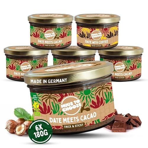 Muus to Chooze - Date meets Cacao Brotaufstrich 6x180g – Aufstrich Vegan, Bio & Zusatzstofffrei – Mit Dattelpaste, Kakao & blanchierten Haselnüssen – Geschmeidige Textur – Ideal als Snack & Topping Muus to Chooze - Date meets Cacao Brotaufstrich 6x180g – Aufstrich Vegan, Bio & Zusatzstofffrei – Mit Dattelpaste, Kakao & blanchierten Haselnüssen – Geschmeidige Textur – Ideal als Snack & Topping von Muus to Chooze