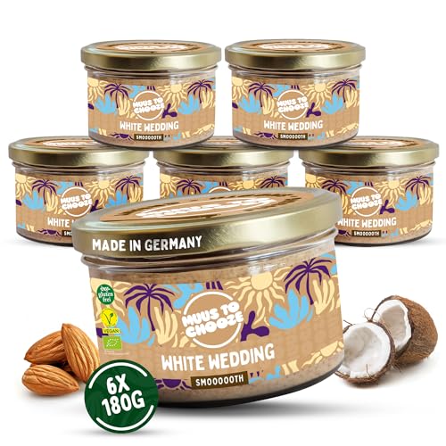 Muus to Chooze - White Wedding Brotaufstrich 6x160g - Aufstrich Vegan, Bio & Zusatzstofffrei – Kokos-Creme-Aufstrich mit blanchierten Mandeln und Kokosblütenzucker - Ideal als Aufstrich & Topping Muus to Chooze - White Wedding Brotaufstrich 6x160g - Aufstrich Vegan, Bio & Zusatzstofffrei – Kokos-Creme-Aufstrich mit blanchierten Mandeln und Kokosblütenzucker - Ideal als Aufstrich & Topping von Muus to Chooze