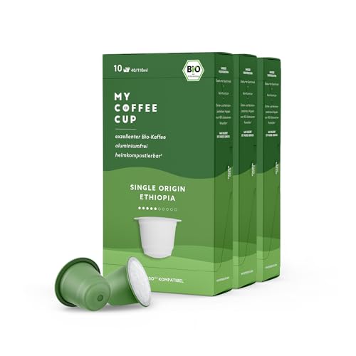 My Coffee Cup – SINGLE ORIGIN ETHIOPIA – BIO-KAFFEE 3 PACKUNGEN I 30 Kaffeekapseln für Nespresso®³Kapselmaschinen I 100% industriell kompostierbar – 0% Alu I von MY-COFFEE CUP
