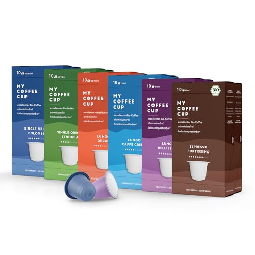 My Coffee Cup – KAFFEE-CLUB-BOX: 120 KAPSELN BIO-KAFFEE I Kaffeekapseln für Nespresso®³-Kapselmaschinen I 100% industriell kompostierbar und nachhaltig – 0% Alu von MY-COFFEE CUP