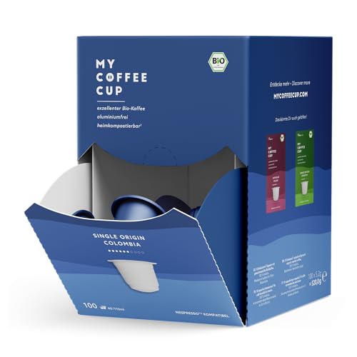 My Coffee Cup – MEGA BOX SINGLE ORIGIN COLOMBIA – BIO-KAFFEE I 100 Kaffeekapseln für Nespresso®³-Kapselmaschinen I 100% industriell kompostierbar und nachhaltig – 0% Alu von MY-COFFEE CUP