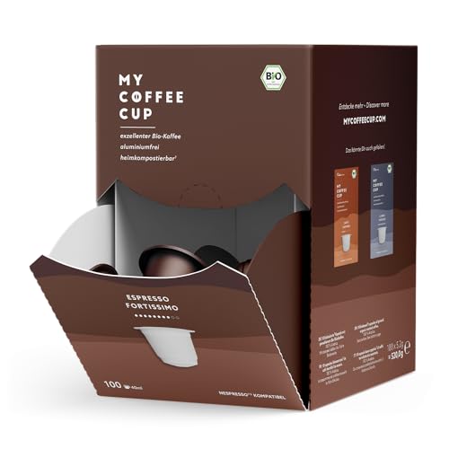 My Coffee Cup – MEGA BOX ESPRESSO FORTISSIMO – BIO-KAFFEE I 100 Kaffeekapseln für Nespresso®³-Kapselmaschinen I 100% industriell kompostierbar und nachhaltig – 0% Alu von MY-COFFEE CUP
