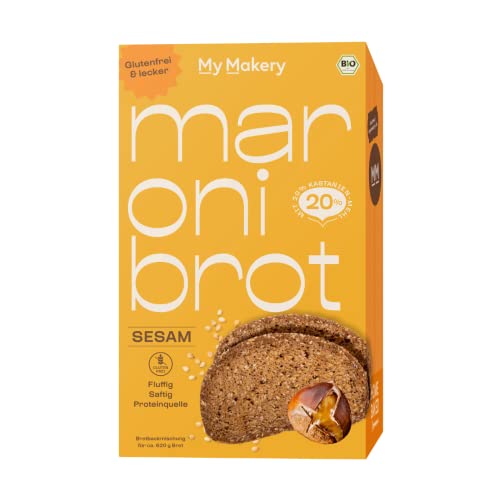 My Makery Maronibrot Backmischung Sorte Sesam I glutenfrei, bio, vegan I lower carb, protein- & ballaststoffreich I 20% Kastanienmehl I ohne Zuckerzusatz I ohne künstliche Zusatzstoffe von My Makery