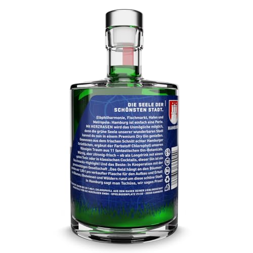 HERZRASEN GIN Hamburg Edition | Premium Dry Gin 42% Vol. |grüner Gin mit Hamburger Rasen | zitronig spritzig mit ausgewählten Zutaten I Gin (0.5 l) von HERZRASEN