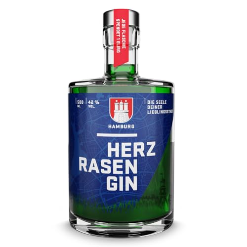 HERZRASEN GIN Hamburg Edition | Premium Dry Gin 42% Vol. |grüner Gin mit Hamburger Rasen | zitronig spritzig mit ausgewählten Zutaten I 0.5 l von HERZRASEN