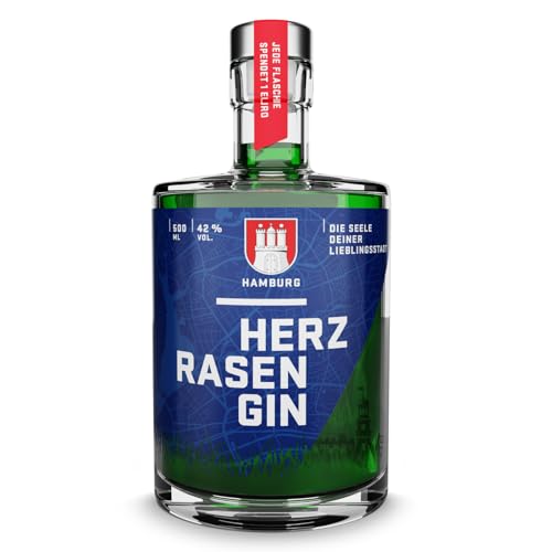 HERZRASEN GIN Hamburg Edition | Premium Dry Gin 42% Vol. |grüner Gin mit Hamburger Rasen | zitronig spritzig mit ausgewählten Zutaten I Gin (0.5 l) von HERZRASEN