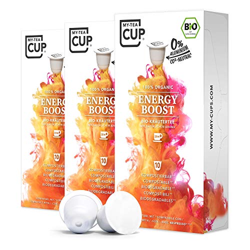 My Tea Cup - TEEKAPSELN ENERGY BOOST 3 x 10 KAPSELN I BIO-KRÄUTERTEE I 30 Kapseln für Nespresso®³-Kapselmaschinen I 100% industriell kompostierbar & nachhaltig – 0% Aluminium… von My-TeaCup