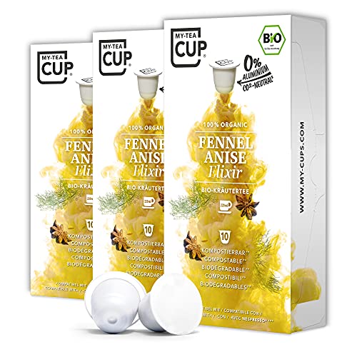 My Tea Cup - TEEKAPSELN FENNEL ANISE ELIXIR 3 x 10 BIO-KRÄUTERTEE für Nespresso®³-Kapselmaschinen I 100% industriell kompostierbar & nachhaltig – 0% Aluminium… von My-TeaCup