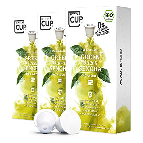 My Tea Cup - TEEKAPSELN GREEN QUEEN SENCHA 3 x 10 KAPSELN I BIO-GRÜNTEE I 30 Kapseln für Nespresso®³-Kapselmaschinen I 100% industriell kompostierbar & nachhaltig – 0% Aluminium… von My-TeaCup