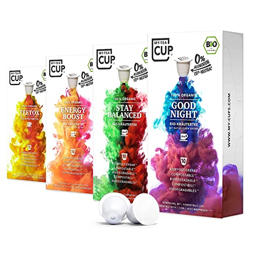 My-TeaCup – WELLNESS BOX: 4 x 10 KAPSELN I 4 SORTEN BIO KRÄUTER-TEE für Nespresso®*-Kapselmaschinen I 100% industriell kompostierbar & nachhaltig– 0% Alu… von My-TeaCup