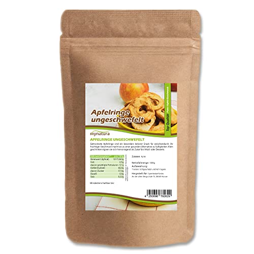 Mynatura Apfelringe getrocknet, ungeschwefelt I Naturbelassen I Backen I Apfel I Snack I Müsli I Vegan I Beutel (1x 1000g) von mynatura