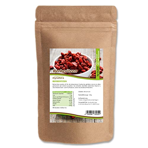 Mynatura Berberitzen getrocknet I ohne Zusätze I Trockenfrüchte I Getrocknete Beeren I Vitamine I Müsli I Backen I Snack I Im Beutel (1kg) von mynatura