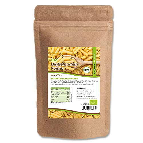 Mynatura Bio Dinkel Penne Hell I Dinkelnudeln I Pasta I Dinkelpenne I Vollkornnudeln I Bio-Pasta I Bio-Produkt aus Dinkelgrieß I Im Beutel (1000g) von mynatura