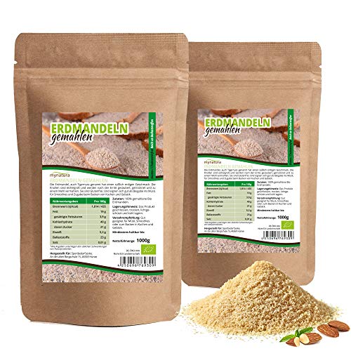 Mynatura Bio Erdmandelmehl 2x1000g I Erdmandel I Gemahlen I 100% Pflanzlich I Ballaststoffe I Kochen I Backen I Naturprodukt I DE-ÖKO-044 I (2x1000g) von mynatura