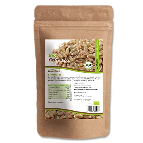 Mynatura Bio Grünkern I Dinkelkorn I Getreidekorn I Nährstoffreich I Vegane Ernährung I Dinkel halbreif I Müsli-Topping I Im Beutel (1000g) von mynatura