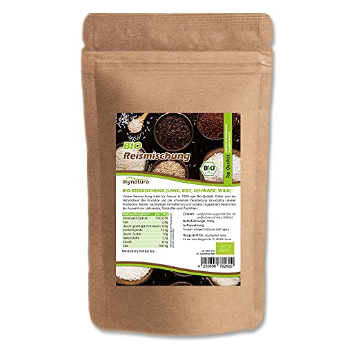 Mynatura Bio Reismischung (Langkorn-, Roter-, Schwarzer- und Wildreis) I Mischung aus verschiedenen Reissorten I Reiskörner I Rice I Im Beutel (3000g) von mynatura