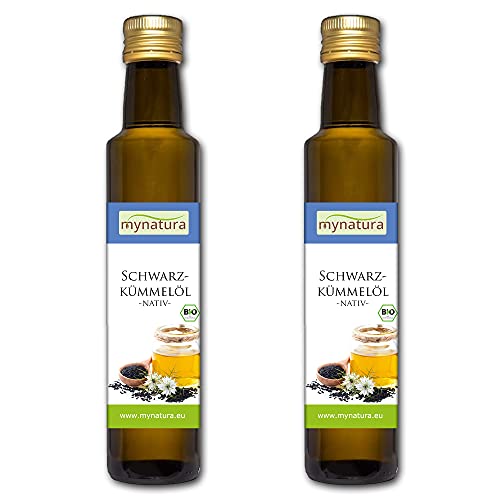 Mynatura Bio Schwarzkümmelöl 2x250ml I Kaltgepresst I Hochwertige Fettsäuren I Vegan I Speiseöl I Pflegeöl I Schwarzkümmel I DE-ÖKO-044 I 250ml Flasche (2 x 250ml) von mynatura