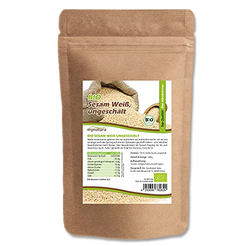 Mynatura Bio Sesam Weiss, ungeschält I Im Beutel I Nussiger Geschmack I Zum Kochen und Backen I Naturprodukt I Vegan (1x1000g) von mynatura